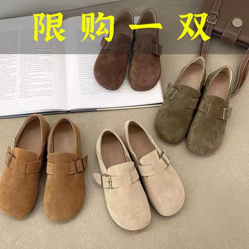 百丽纯爱不加绒勃肯鞋平底两穿时尚百搭休闲单鞋女复古软底豆豆