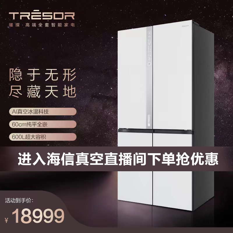 【专属】海信璀璨艺术家系列零距离嵌入式600升十字门真空冰箱白色