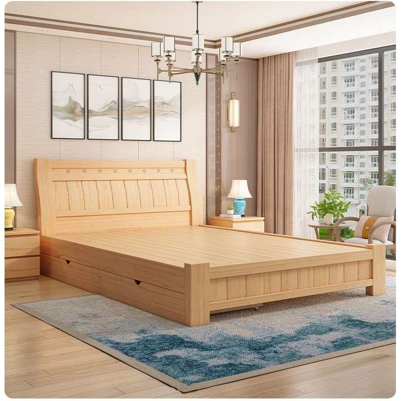 全实木床现代简约主卧1米8双人床1.5m单人床出租屋经济型实木床架