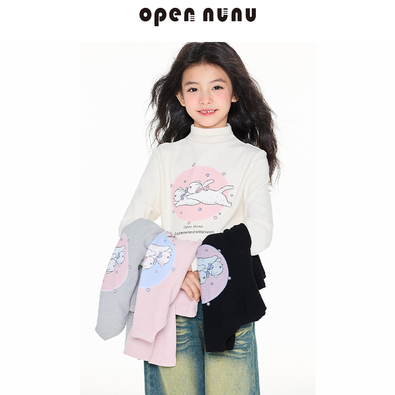 Opennunu猫咪印花针织打底衫半高领亲肤高弹上衣