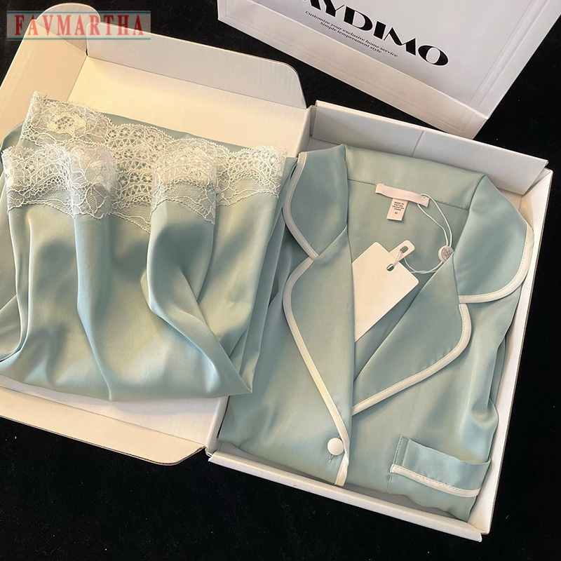 睡衣女春秋款冰丝长袖高级感网红风蕾丝边夏天薄款凉感家居服套装