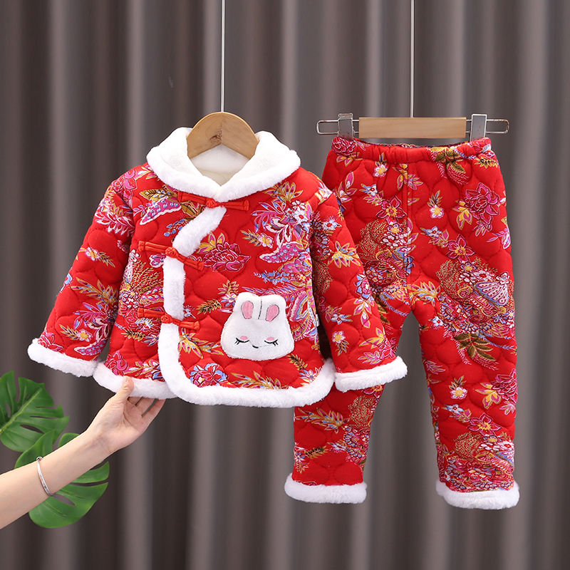 女童过年拜年服冬季儿童装汉服中国风衣服加厚唐装宝宝周岁礼服