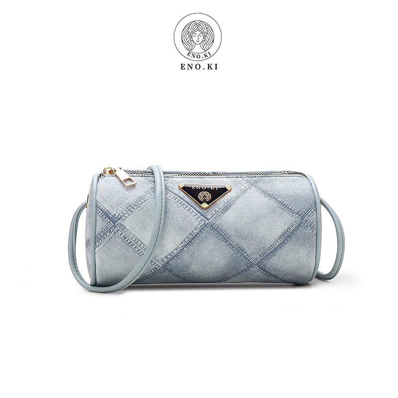 ENO.KI依诺琪2024新款牛仔纹时尚百搭斜挎圆筒包-主