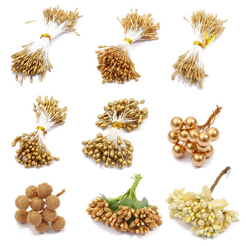 香槟金色仿真花花珠光花芯花蕊果子 diy手工发簪小饰品配件