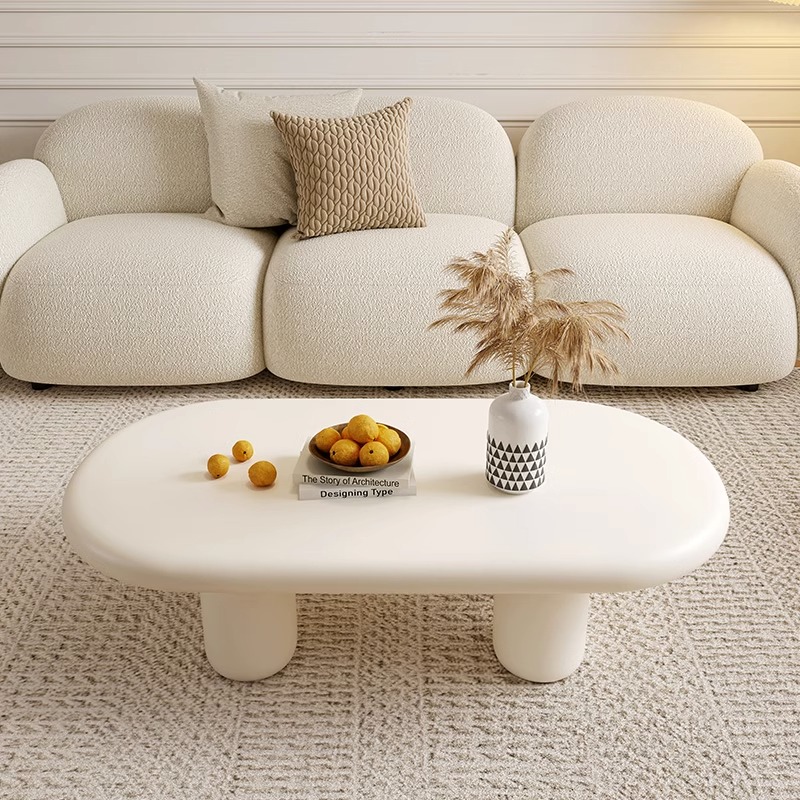 客厅茶几现代简约轻奢小户型家用奶油风椭圆长桌子网红小茶几白色