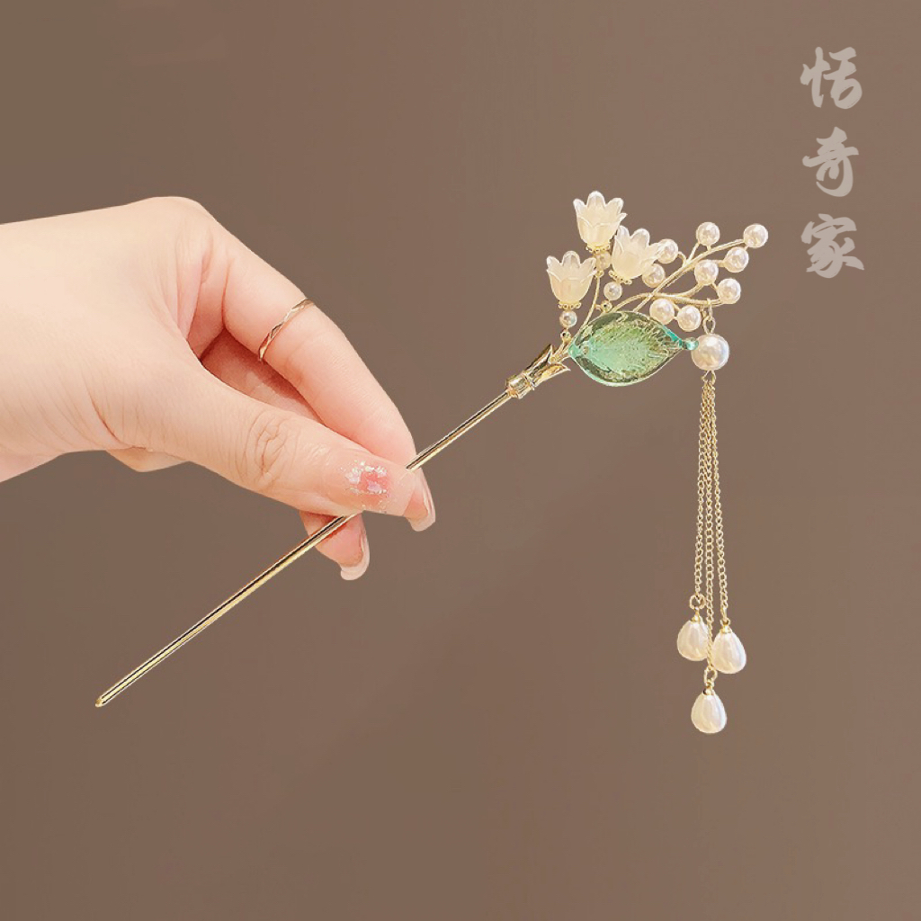 恬奇家 古风铃兰花朵发簪气质流苏高级感簪盘头发饰汉服丸子头发