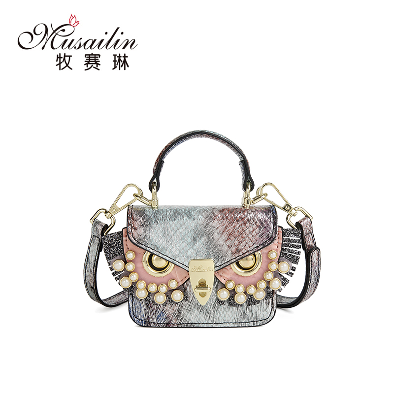 MUSAILIN/牧赛琳蓝色单肩斜跨女包新款口红包迷你风FC-1005/银蓝
