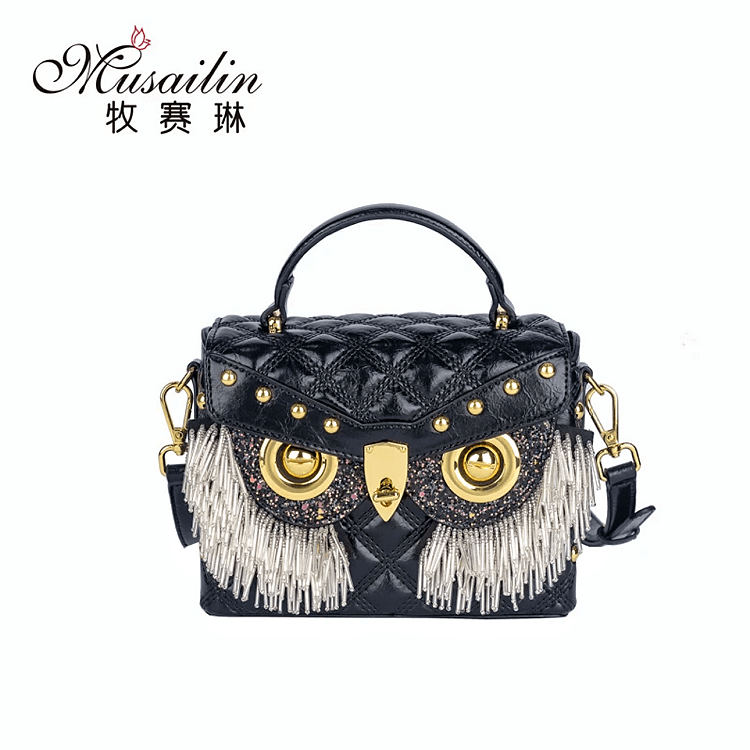 【MUSAILIN/牧赛琳】女士气质手提包设计师款重工盒子包 F-99139/黑