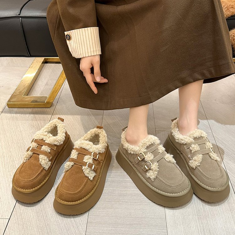 厚底雪地靴女款冬季加绒美拉德休闲棉鞋2023新款一脚蹬复古勃肯鞋