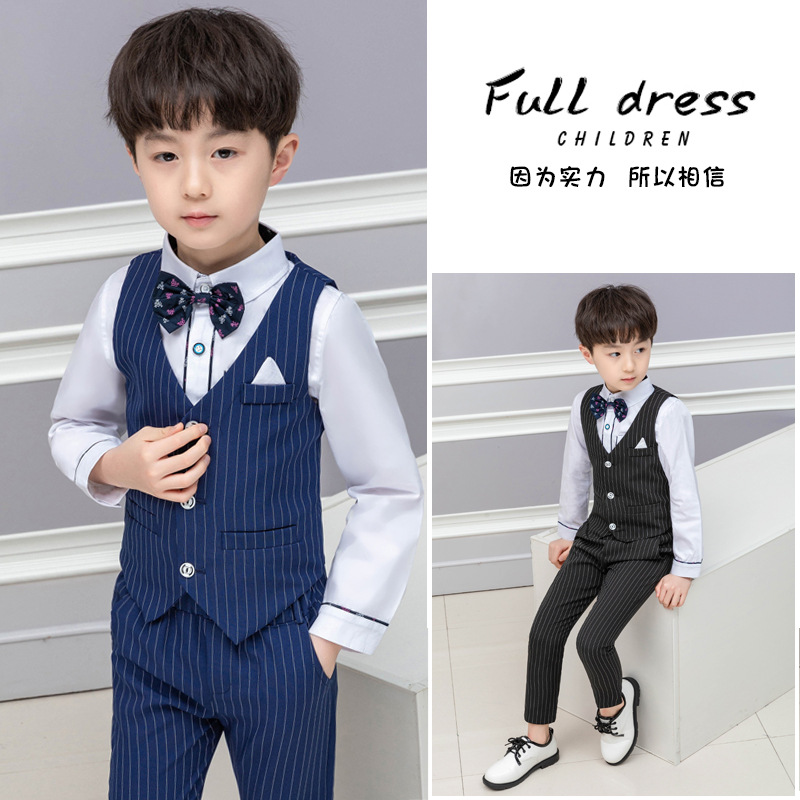 2023春夏新款童装2023男童西装礼服马甲套装条纹儿童表演衣服西服