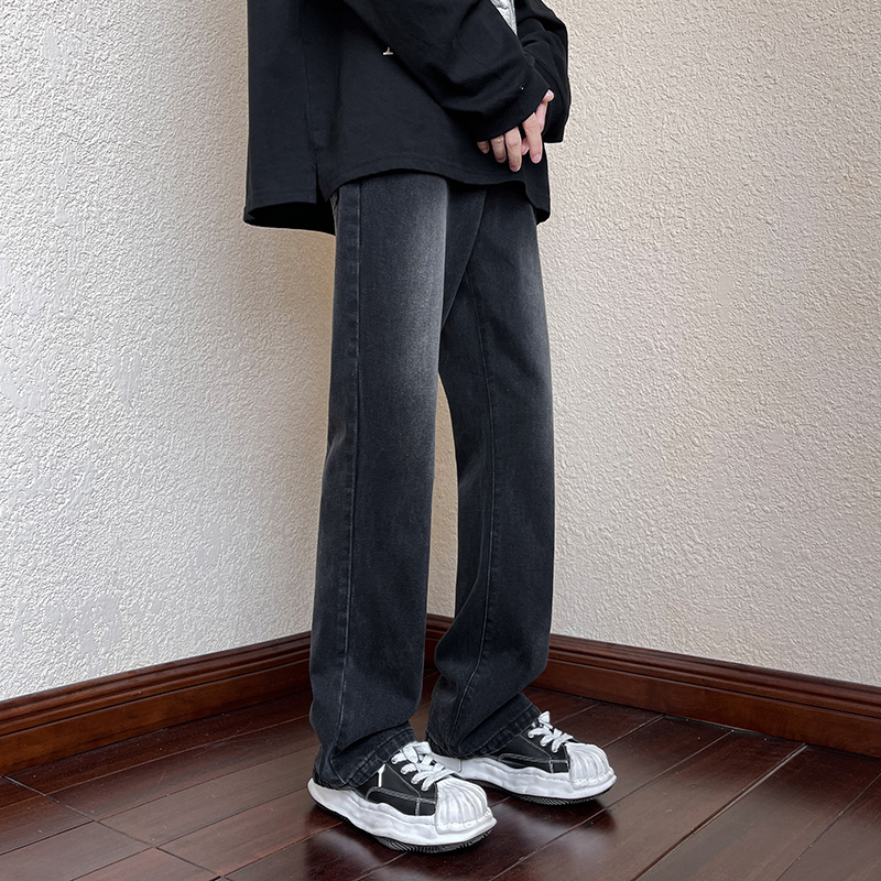 纯黑色水洗加绒牛仔裤男款vibe美式高街显瘦裤子加厚直筒微喇叭裤