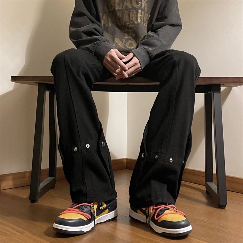 cleanfit纯黑色微喇牛仔裤男款美式高街vibe裤子修身窄版直筒长裤