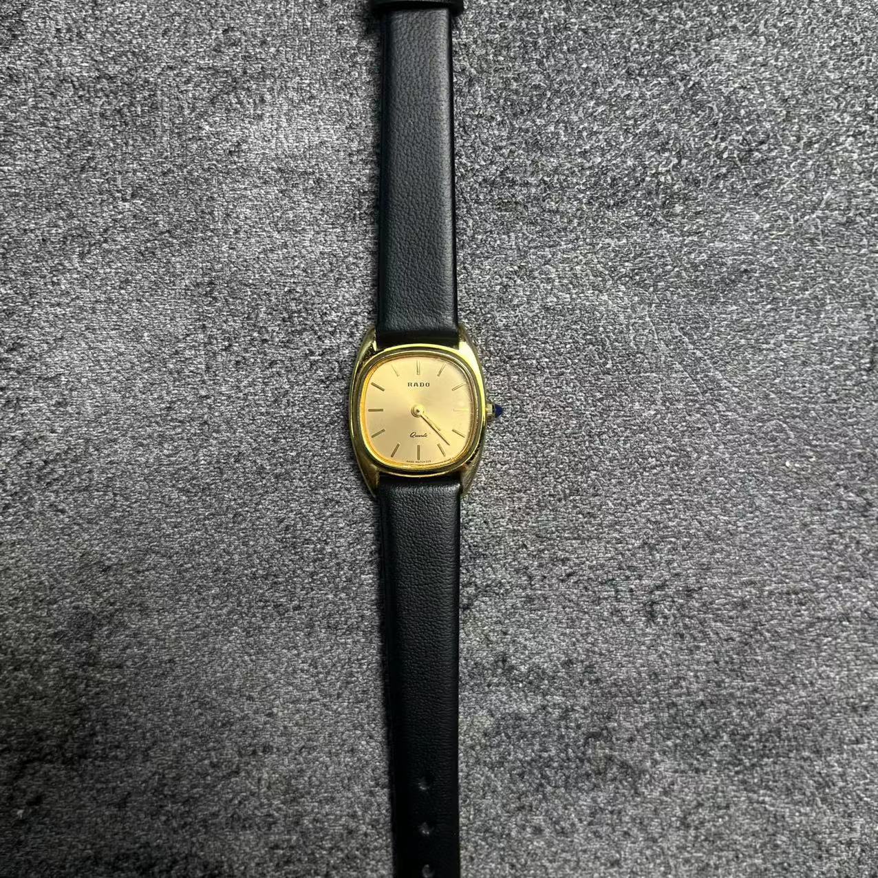 95新 Rado/雷达 中古复古/-122/黑皮表带/金盘/20mm/雷达女表