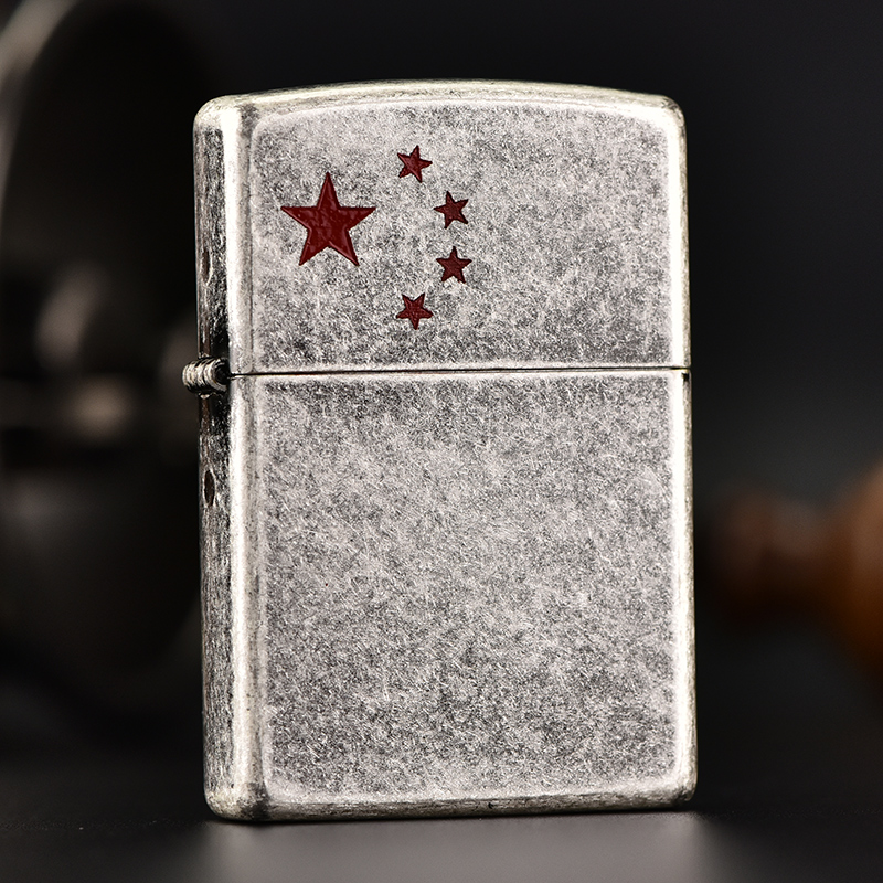 zippo打火机正版原装正品古银做旧五角星红五星