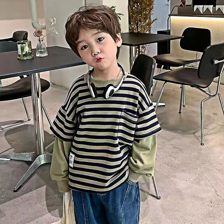 儿童秋季长袖假两件新款上衣男女宝中大童上衣洋气休闲百搭卫衣