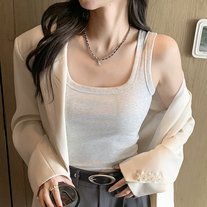 醉梓菡美式宽肩遮副乳吊带背心女内搭夏薄款修身百搭打底上衣H345