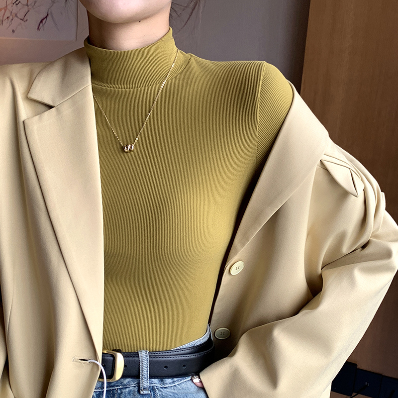 半高领椰绒长袖打底衫女2023新款修身可外穿纯色内搭保暖上衣H329