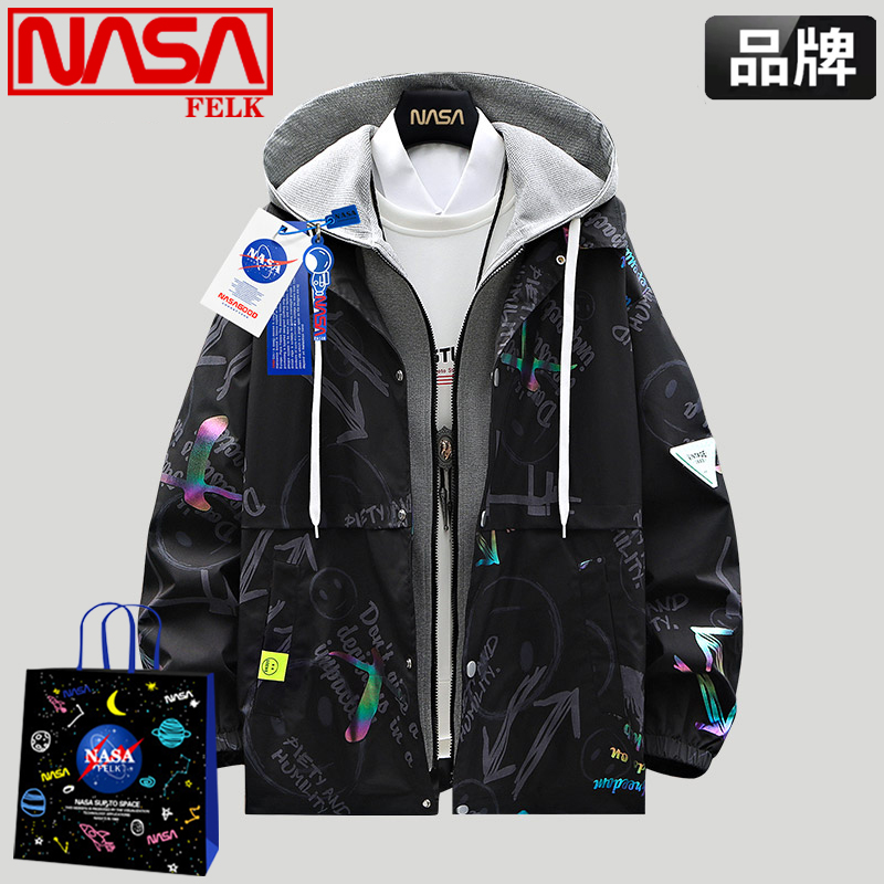 NASA美式潮牌夹克男装潮流外穿休闲春秋新款2026上衣服大码外套