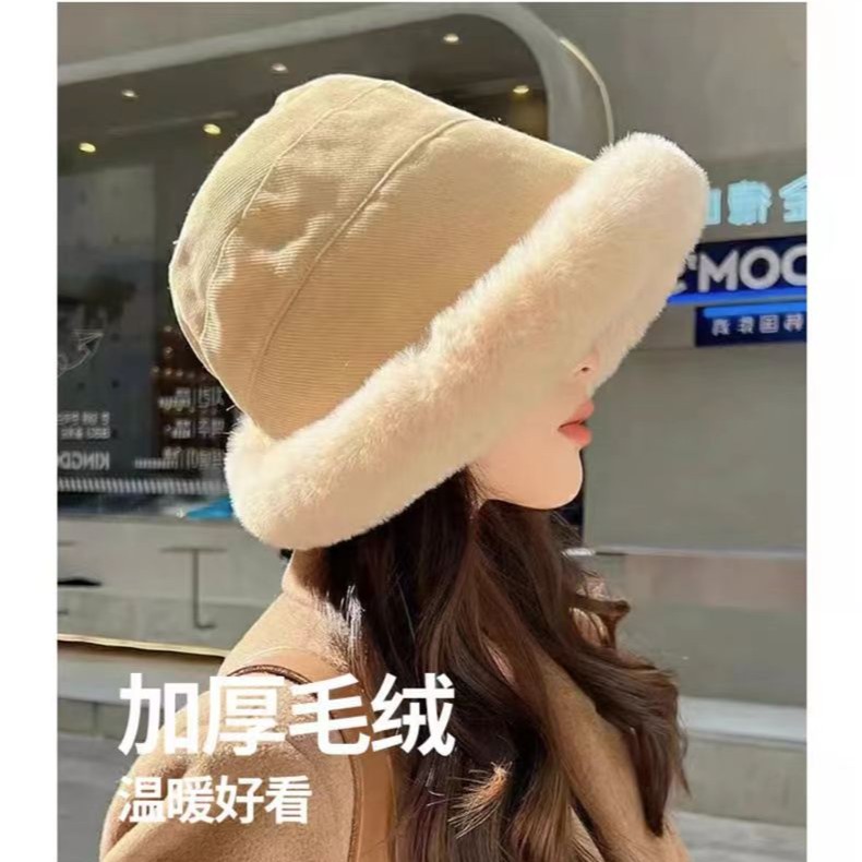 毛绒渔夫帽帽子女秋冬季高级保暖护耳雷锋帽秋冬新款大头围百搭盆
