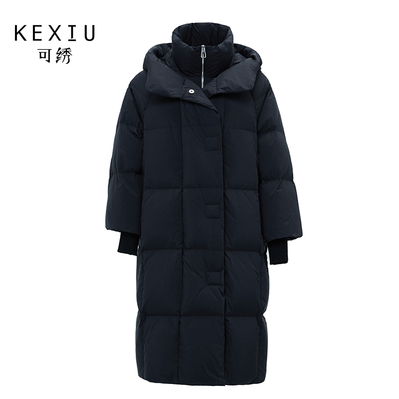 【王总专属】冬季新款连帽廓形假两件长款鹅绒服KX35708
