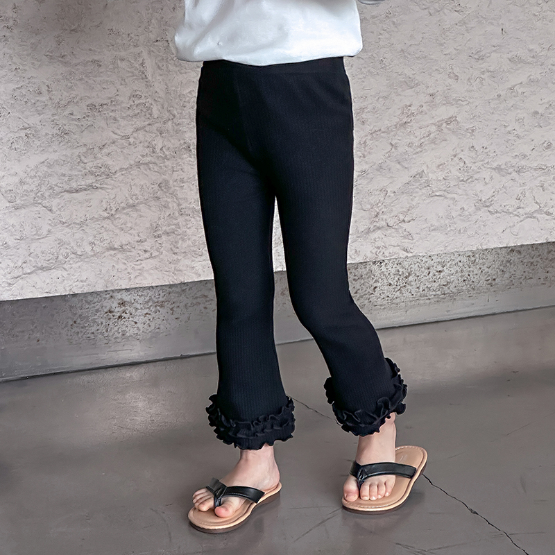 郝叔童品HL4102女童休闲针织裤春季新款宝宝简约百搭层次花边裤子