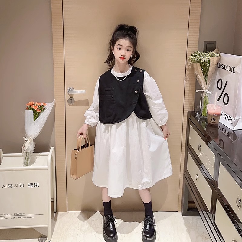 秋季公主裙2023新款女孩时尚洋气马甲套装大童网红韩版时髦连衣裙