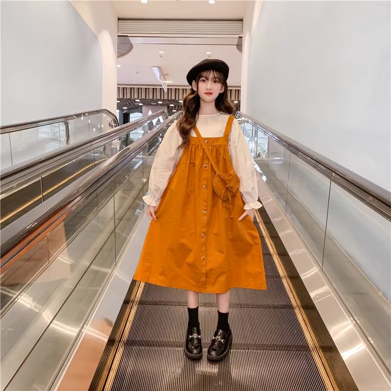 女童春秋款裙子2023新款儿童秋装网红背带裙女大童秋季洋气连衣裙