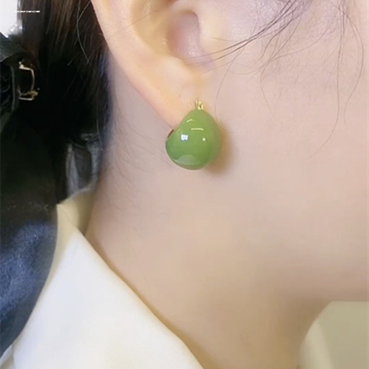 小众设计显白气质个性轻奢精致网红简约百搭新款女绿色圆形耳环