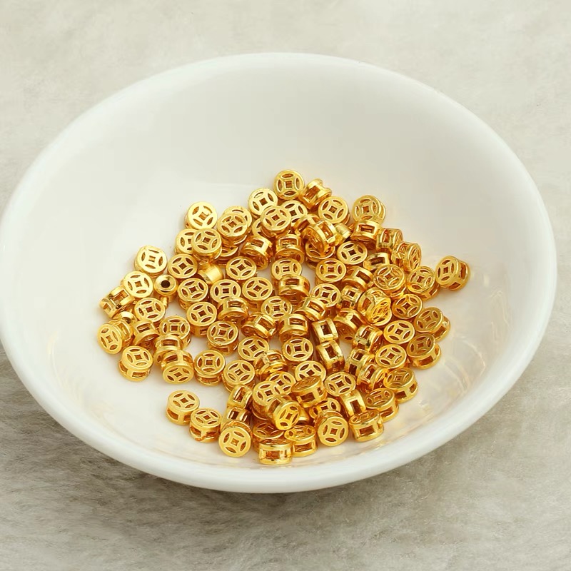 镀金铜钱扣手工编绳手链配件3mm