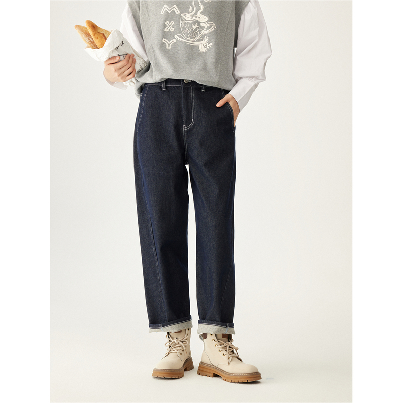 23【新品现货】休闲老爹裤大码宽松复古显瘦百搭牛仔裤GD37013016