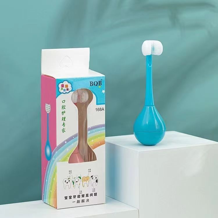不倒翁三面儿童牙硅胶刷软毛2到12岁宝宝护齿初学刷牙u型儿童牙刷