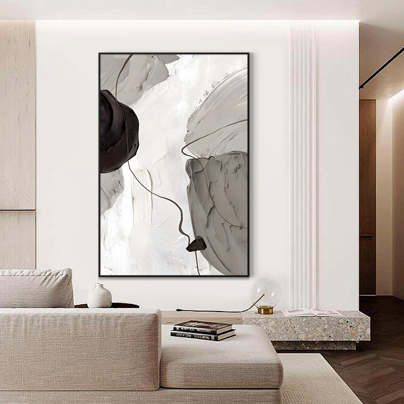 简约现代客厅装饰画黑白抽象走廊过道高级感沙发背景墙线条120180