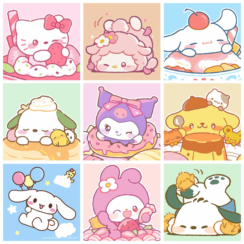 儿童手绘填色diy益智数字油画美乐蒂库洛米帕恰狗玉桂狗油彩画