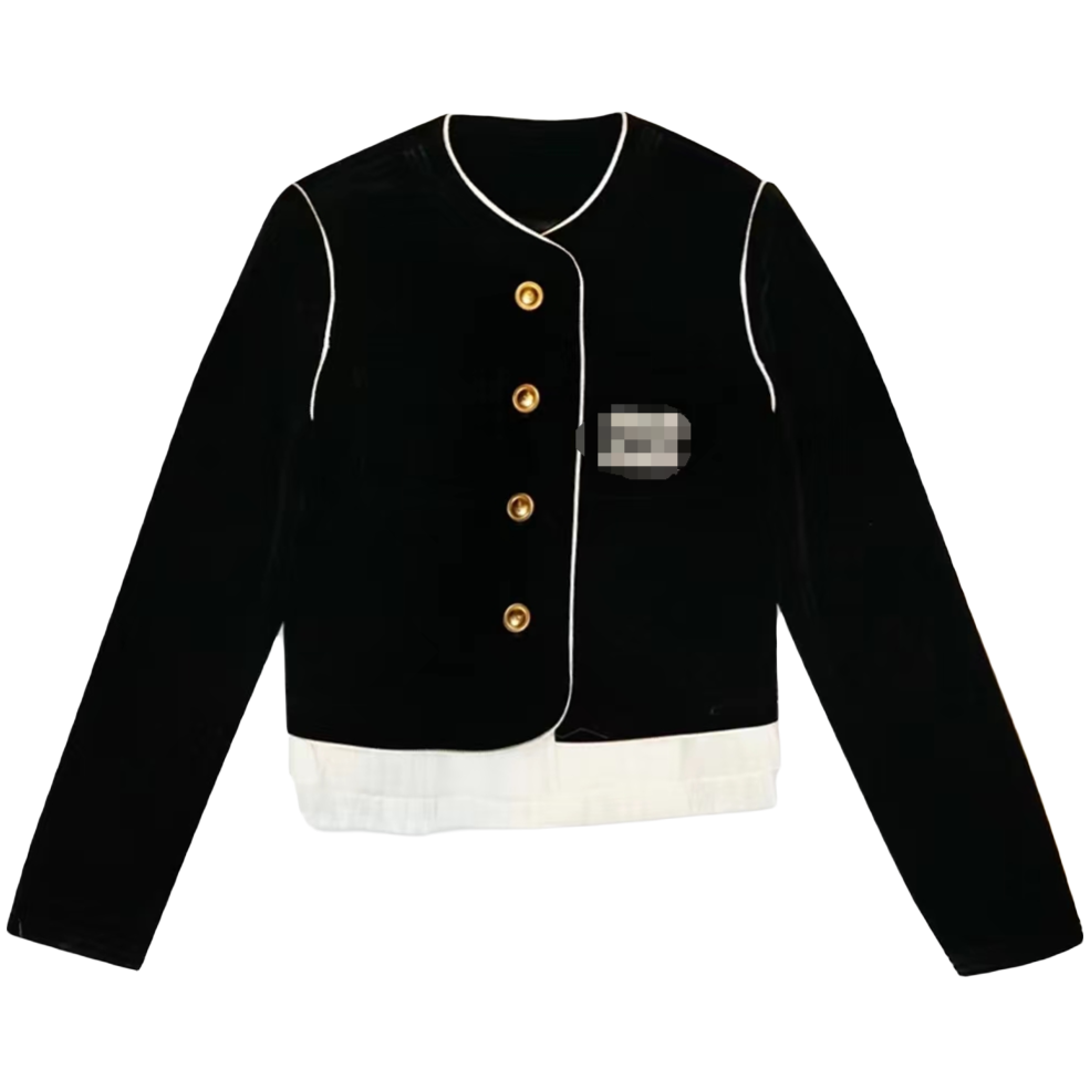 时尚重工定制丝绒拼色短款长袖黑色外套15