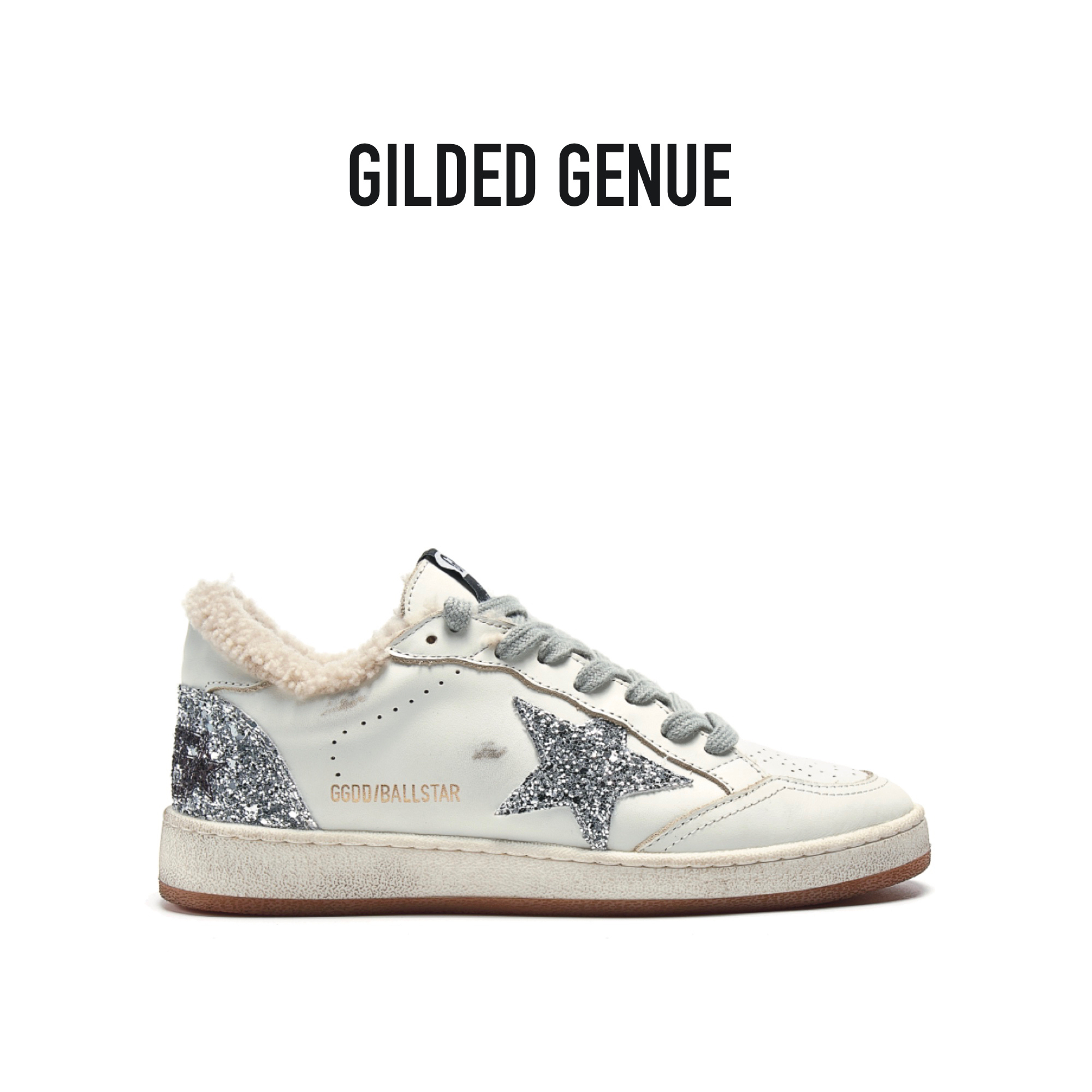 【GILDED GENUE】白皮银星-星星小脏鞋系带百搭增高加绒小白鞋低帮