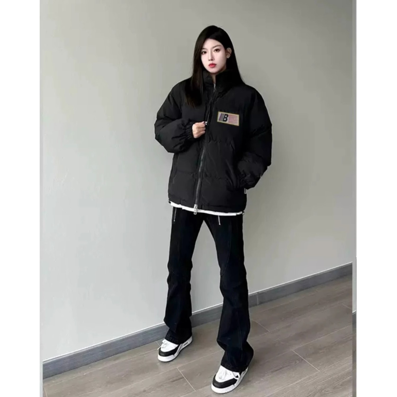 纯黑色vibe高街棉服男生冬季cleanfit棉衣加厚美式立领面包服外套