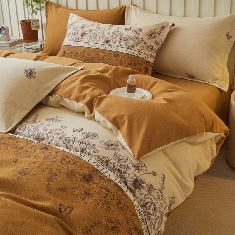 轻奢高档纯棉磨毛四件套100%全棉加厚床单被套床笠款四季款三件套