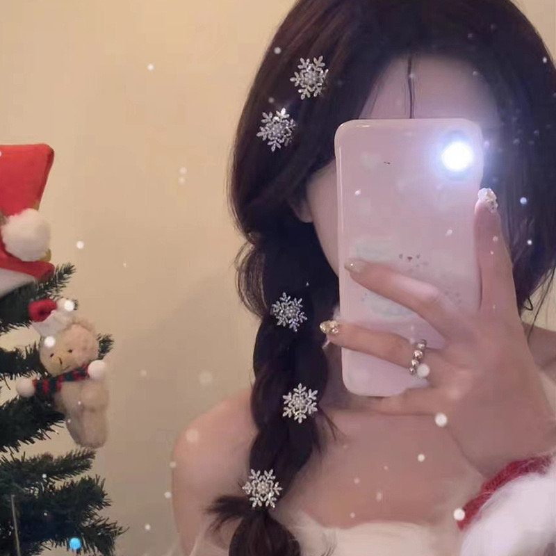 【实惠】冬日亮闪闪雪花女发夹超仙刘海夹甜美侧边夹圣诞节发饰