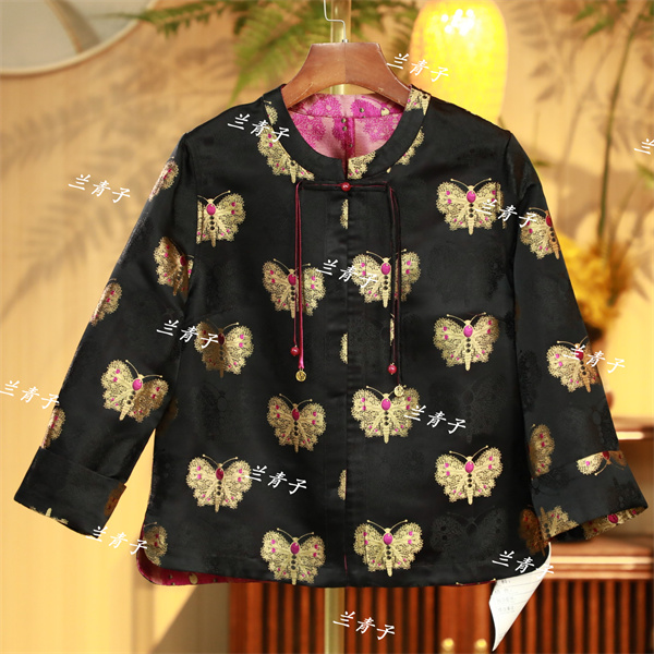 『』新中式宋锦黑金长袖短外套  136523    L   柒柒