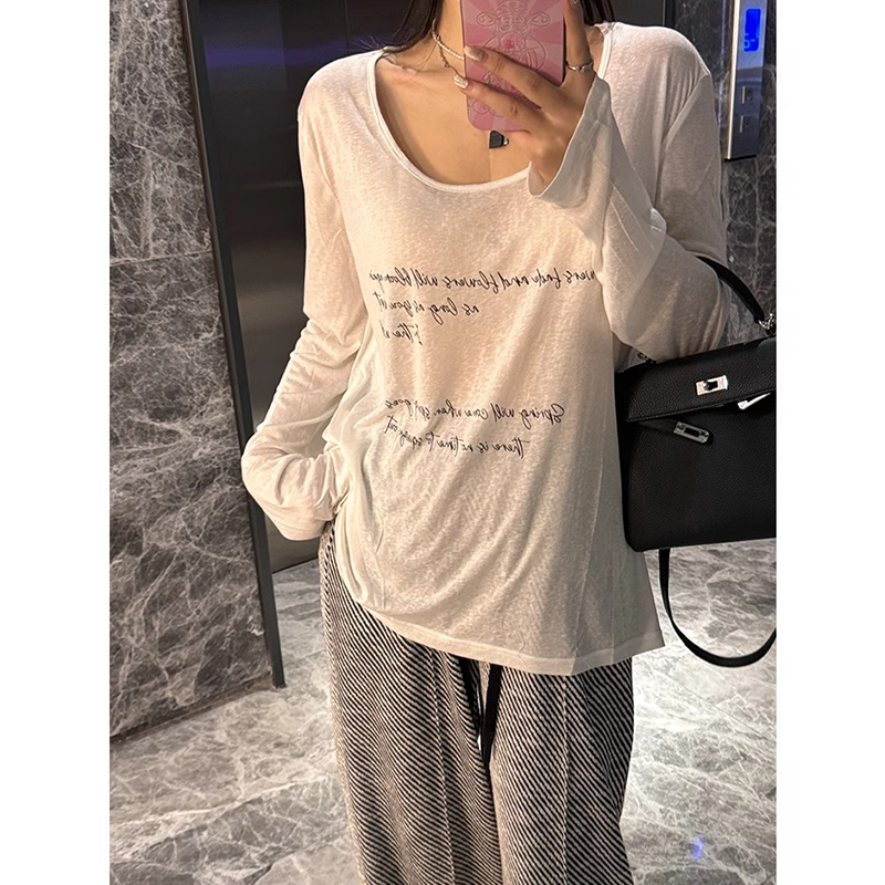 T恤女士春夏新款韩版圆领纯色字母印花时尚休闲宽松显瘦短袖上衣