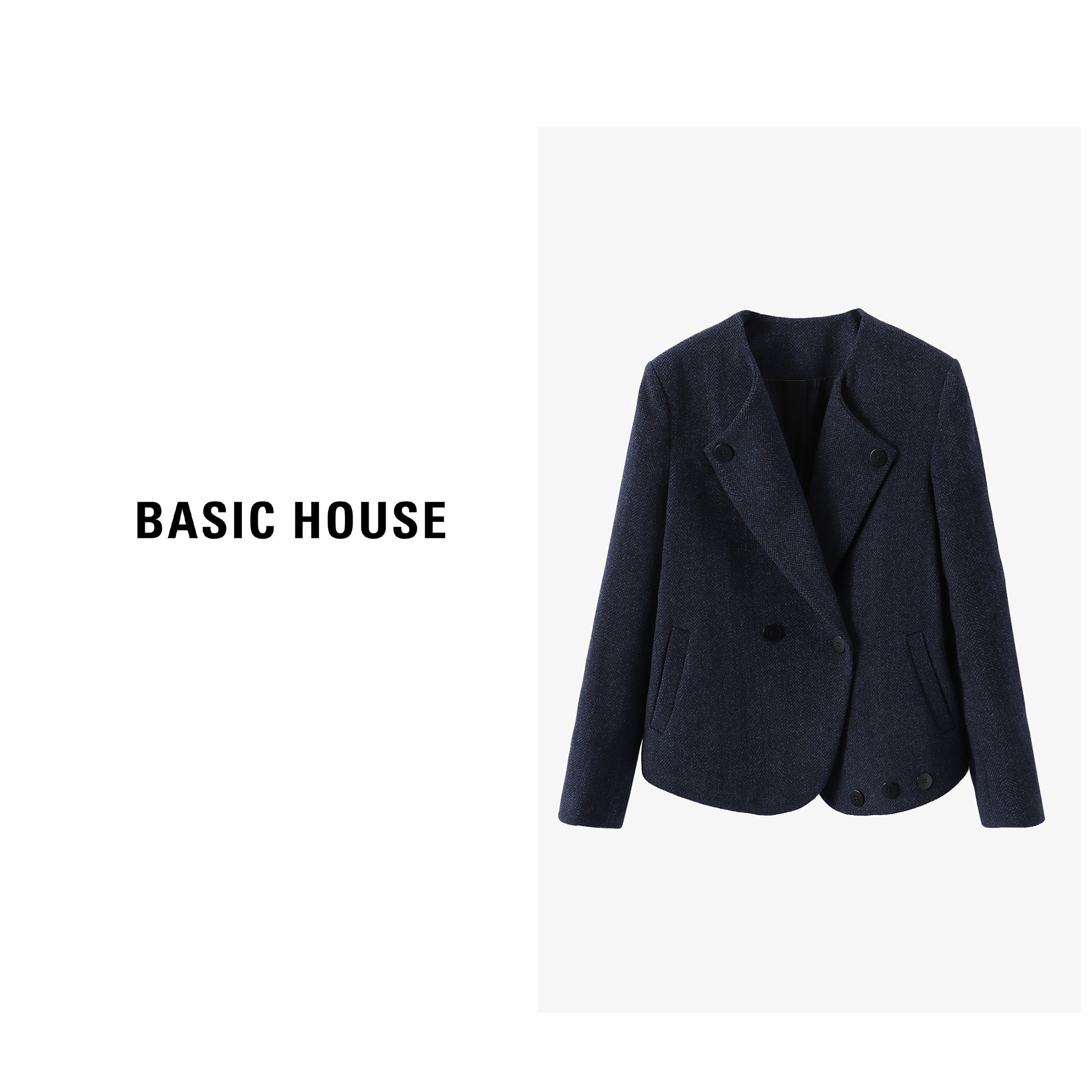 Basic House/百家好热力感设计师休闲时尚单面呢大衣B0633B5P672