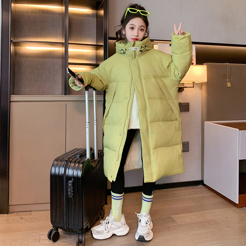 儿童羽绒服白鸭绒长款加厚外套冬季新款连帽女童男宝宝中大童洋气
