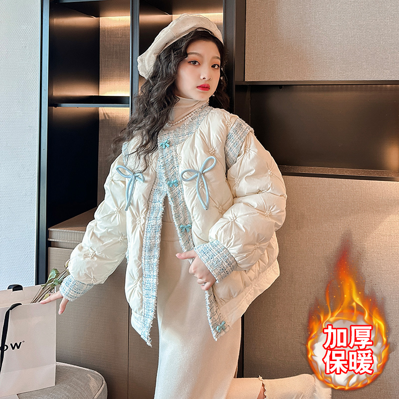 女童棉服2023新款洋气时髦中大童冬装外套加厚保暖儿童小香风棉衣