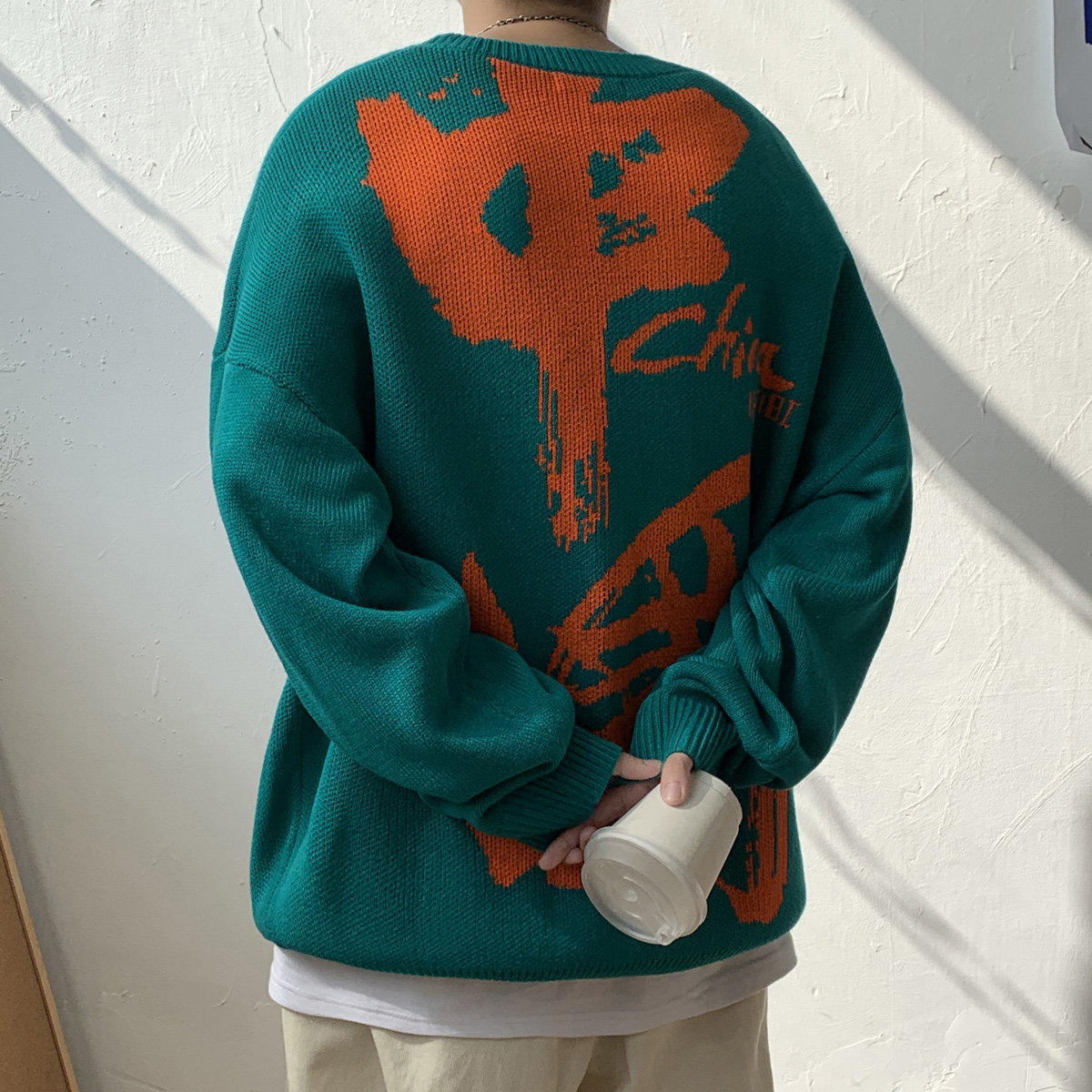 痞帅男装百搭加厚潮流秋冬字母印花情侣大码打底套头宽松毛衣时尚