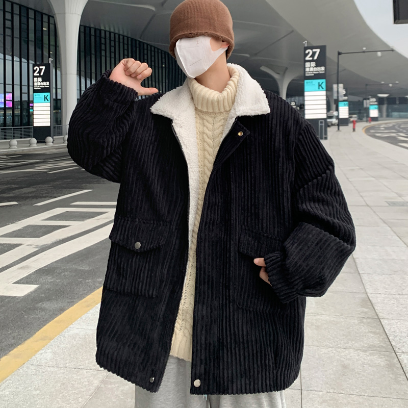 美式高街立领棉衣男冬季潮牌大码宽松加绒加厚棉服外套情侣面包服