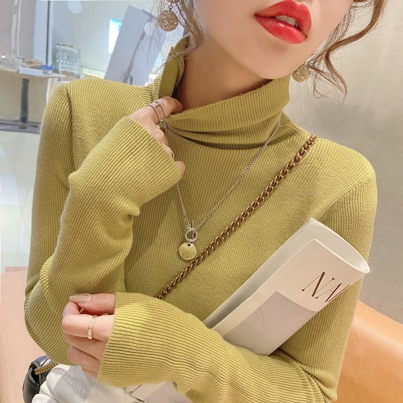 堆堆领打底衫女秋冬新款修身显瘦百搭纯色高领毛衣内搭上衣女学生