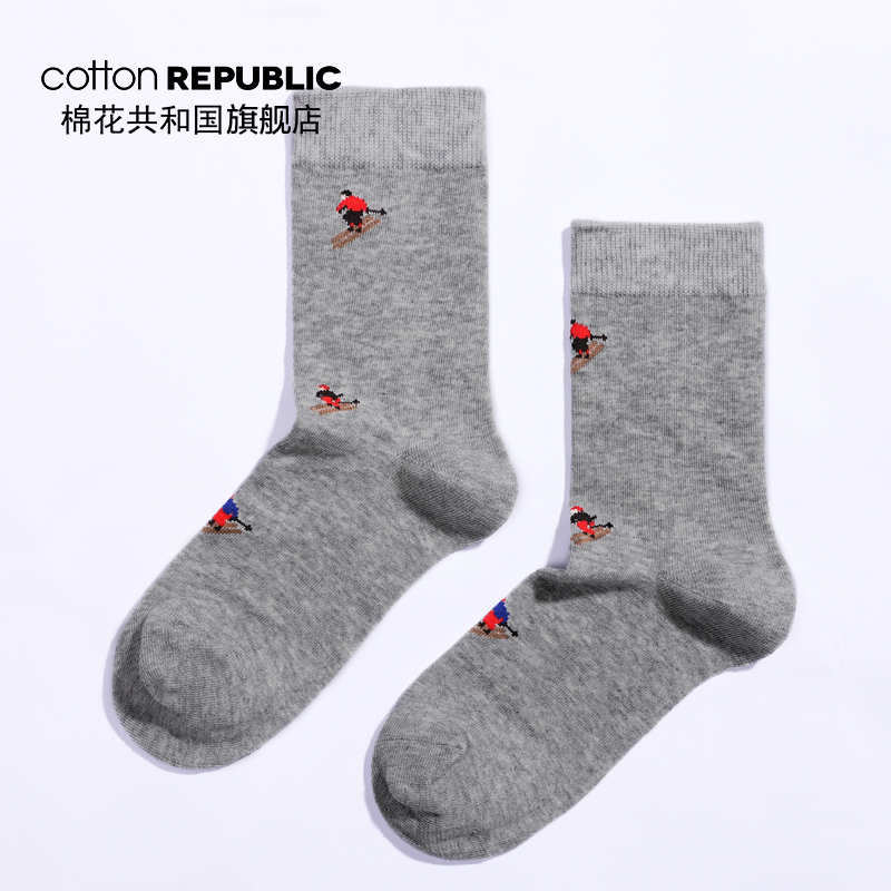 Cotton Republic/棉花共和国男士提花中筒袜休闲运动滑板提花棉袜