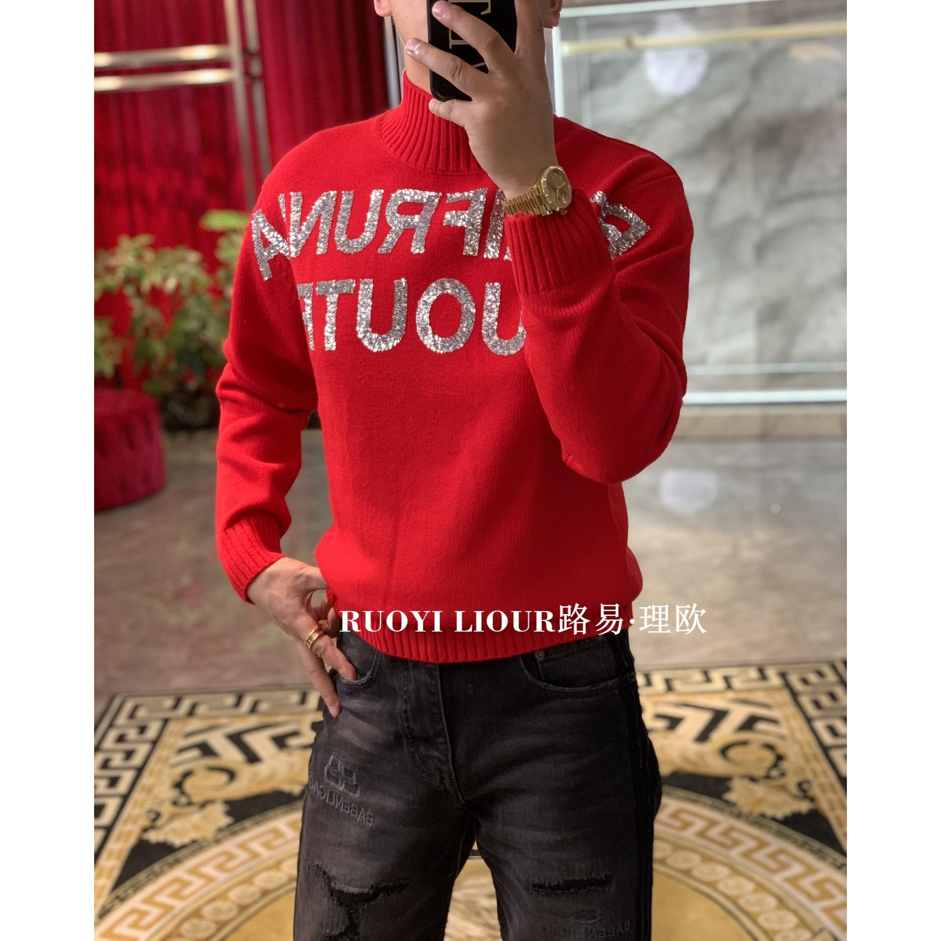 【路易理欧】2023欧货冬季简约轻奢字母满天星钻男士气质毛衣00879
