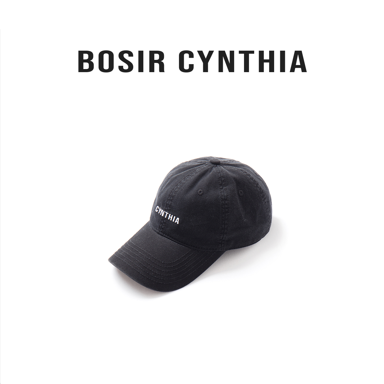 【BOSIR 月亮女神】经典字母刺绣复古水洗做旧黑色棒球帽
