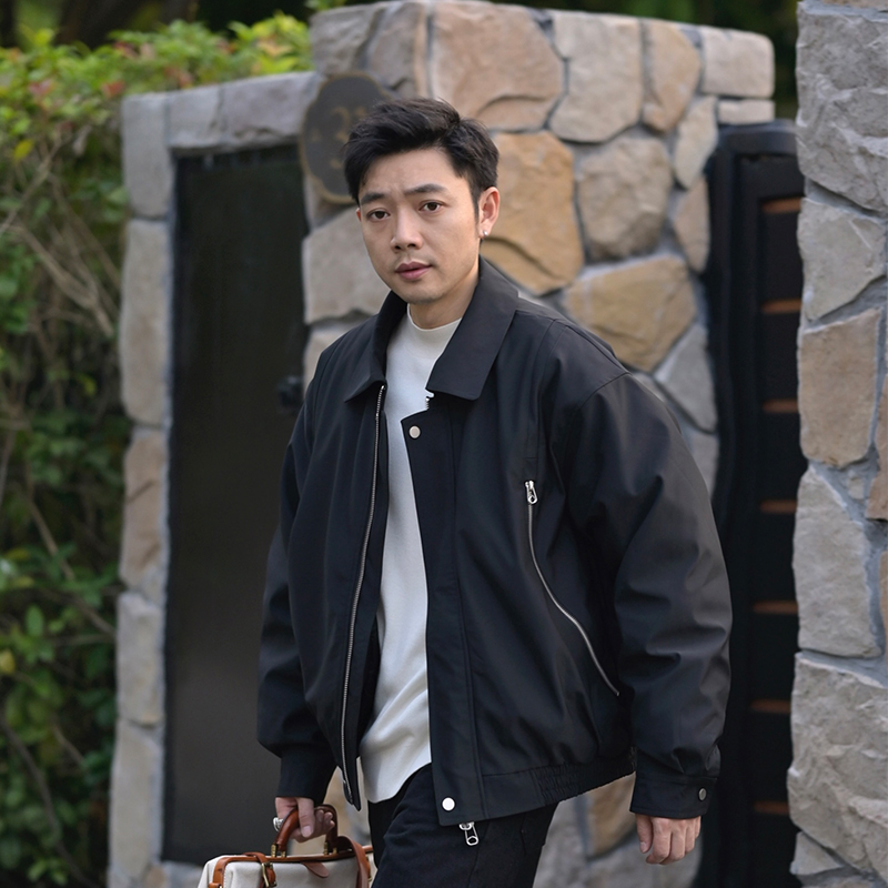 【BOSIR 精选】三拉链翻领分割线90白鸭绒短款休闲宽松纯色男羽绒服